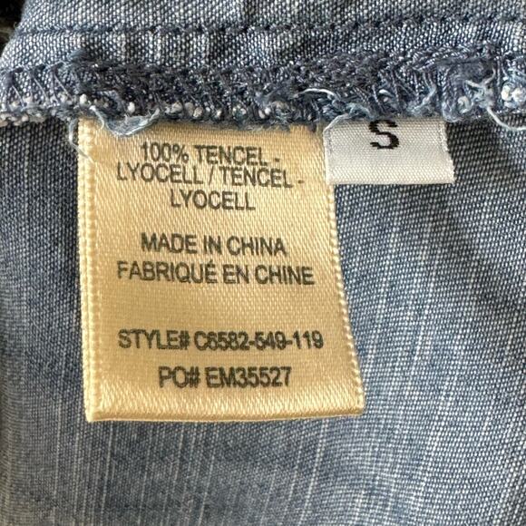 Cloth & Stone Dress Women S Blue Tencel Chambray Shirt Collar V-Neck Pockets - Picture 13 of 14